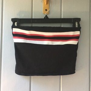 Red and black striped crop tube top pink racer